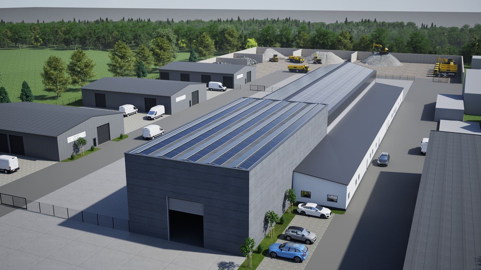 Visualisierung der Hallen mit Solardach
